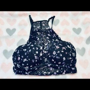 VSP High‎ Neck Lace Bralette Bra XS Floral Black